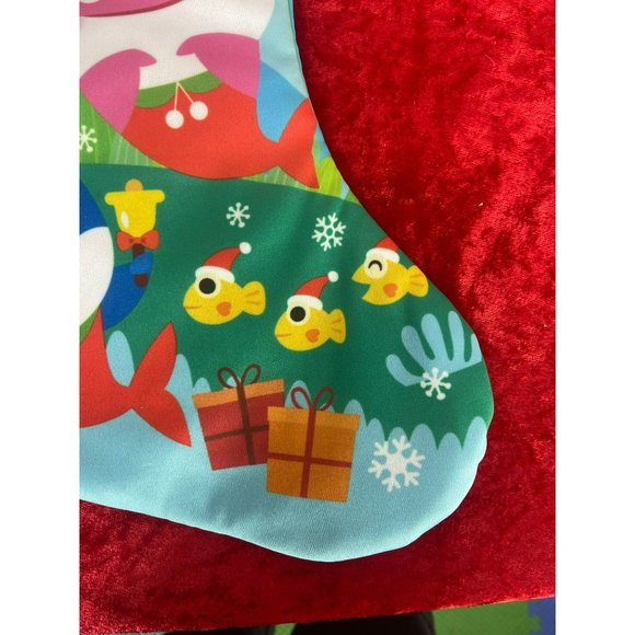 Baby Shark Christmas Stocking White Fuzzy‎ Top New 14 inch - Picture 5 of 5